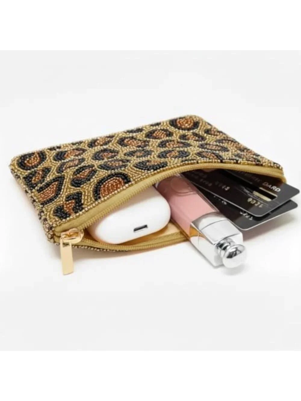 Leopard Print Beaded Coin Purse | Zipper Pouch Wallet for Change & Essentials